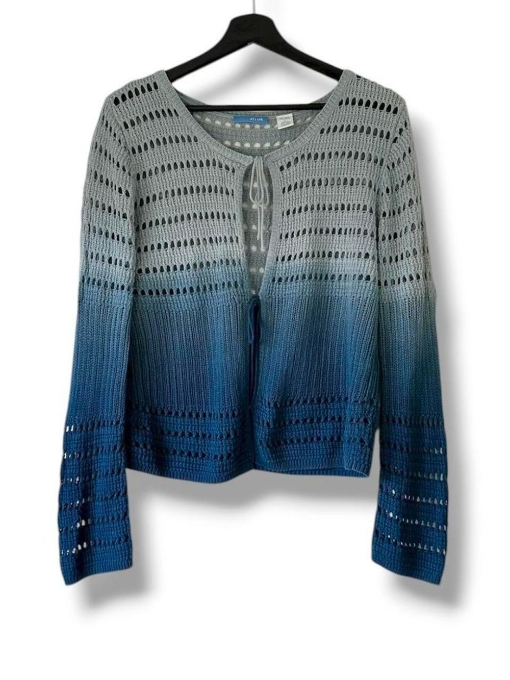 dELiA*s Vintage Y2K Crochet Knit Sheer Blue Ombre Top L 2000s Cardigan Coverup